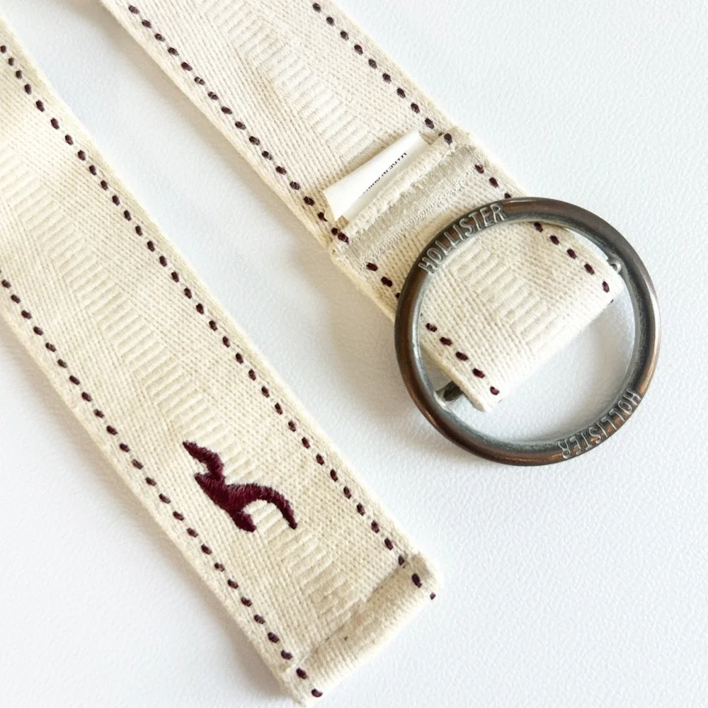 Hollister‎ Womens Cream Canvas Embroidered Seagull Y2K D-Ring Belt 38